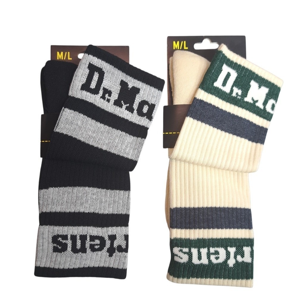 2-Pairs Dr Martens Athletic Logo Socks M/L Black/White & Egret Green DMs Navy